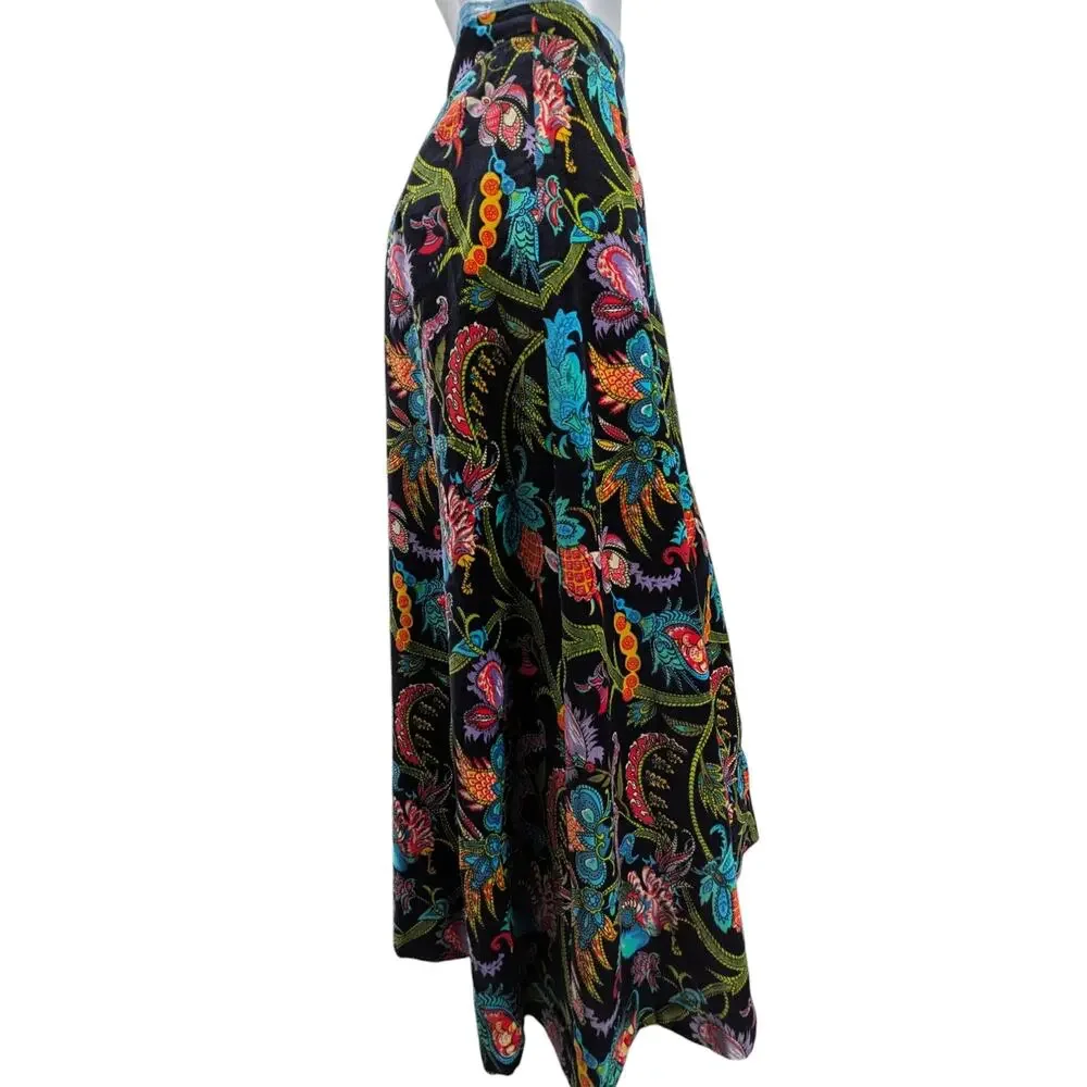 SALE Vintage 1970's SAKS FIFTH AVENUE Cotton Velvet Wrap Skirt Psychedelic Asian